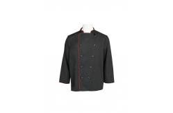 China 240G Black Chef Jacket Long Sleeve Polyester 65% Cotton 35% With Red Pipings supplier
