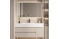 China Cream Butter Style Mirrored Bathroom Vanity Cabinet With Seamless Splicing Basin supplier