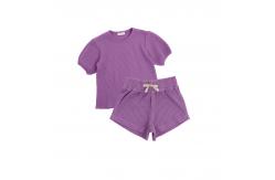 China 2 PCS Waffle Short Puff Sleeve Tshirts 100% Cotton 6T Casual supplier