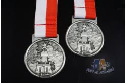 China Old Tower 3D Effect Custom Award Medals With Red / White Ribbon 50 * 3mm supplier
