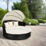 Round Outdoor Rattan Daybed Wicker Garden Daybed With Big Sunshade for sale