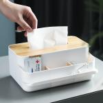 Removable White Plastic Tissue Box Cover PS Rubber Wood