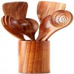 CU Wooden Spoon Spatula Set , Toxinfree Wooden Utensil Set With Holder for sale