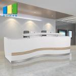 Wooden Office Reception Desk / Comfortable Mesh Office Chair Curved Round Painting Glass for sale