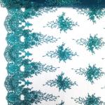 Green Color Teal Spirit Floral Bridal Beaded Lace Fabric On Mesh 100% Polyester for sale