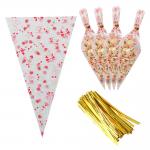 Transparent Cone Bags Cello Bags Sweet Clear Treat Bags with 100 Pieces Twist Ties for sale