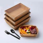 Salad PET Lid Rectangular Kraft Paper Disposable Food Container With Lid