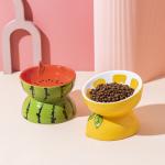 Anti Overturning Raised Ceramic Cat Bowl Rounded Shape Sustainable for sale