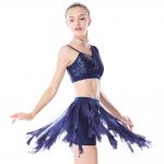Soft Mesh Spiral Skirt Dianogal Sequins Top One Shoulder Belly Dancing Clothes