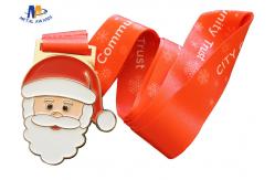 China Santa Claus And Christmas Metal Stock Medals With Enamel And Sublimated Ribbon supplier