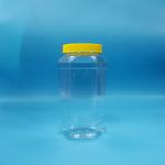 Food Grade Cookies Candy Hexagonal Shaped Clear PET Food Jar Yellow Screw Cap for sale