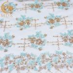 Popular Sequin Lace Fabric 140cm Width Handmade Green Lace Material