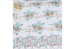 China Popular Sequin Lace Fabric 140cm Width Handmade Green Lace Material supplier