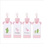 Flamingo Shape Cute Glass Bottle , Pink Glass Bottle With Silicone Sleeve for sale