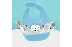 China Free BPA Washable Silicone Baby Bibs Adjustable Snaps With Pocket supplier