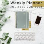 Medium Planner Jul. 2023 - Jun. 2023 Grey with Hourly Schedule and Monthly Tabs