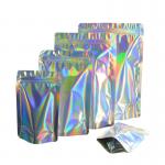 Custom Printing Holographic Stand Up Pouch Mylar Zipper Bags One Side Clear For Food for sale