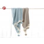 100% Cotton Organic Warm Baby knit Blanket Muslin Swaddle Baby Pom Pom throw for sale