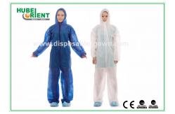 China Nonwoven White Disposable Overalls PP / SMS / PP + PE Protective Coverall With Hood supplier