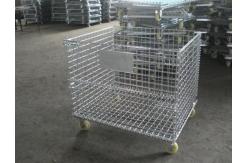 China Big Collapsible Wire Container With Castors , U Shape Foot Stackable Metal Baskets supplier