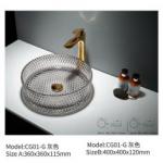 Crystal Tempered Glass Counter Top Wash Hand Basin with Antique Pattern Diamond Design