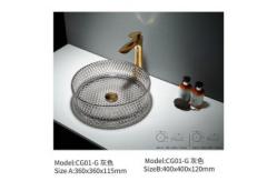 China Crystal Tempered Glass Counter Top Wash Hand Basin with Antique Pattern Diamond Design supplier