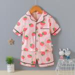 Strawberry Pattern Cardigan Pajama Set 140cm Height Breathable Button Up Pjs Set for sale