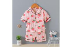 China Strawberry Pattern Cardigan Pajama Set 140cm Height Breathable Button Up Pjs Set supplier