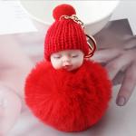 Silicone / Cotton Plush Keychain Toys Sleeping Baby Shape 12 * 7CM 40G