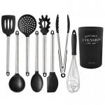 Non-stick Kitchen Utensils 9 Pcs Heat Resistant Silicone Cooking Utensils Set with Stainless Steel Handle for sale