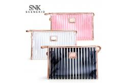 China Pink Stripe Pattern Storage Bride PVC Cosmetic Bag supplier
