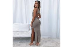 China Casual Sleeveless Womens Party Maxi Dresses Lace Up Halter Split supplier