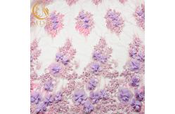 China Soft 3D Flower Lace Fabric 135cm Widh Tulle Polyester Hand Embroidered Net Fabric supplier
