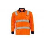Comfortable Long Sleeve Safety Shirts / Orange Hi Vis T Shirts Flat Knitted Collar for sale