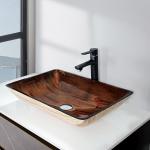 22 Inch Dark Brown Bathroom Sink 12mm Tempered Glass Rectangular With A Sleek Vessel Faucet for sale