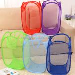 Portable Colorful Foldable Mesh Laundry Basket Reusable Dirty Cloths Bag for sale