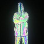 Full Zip Up Face Hood Reflective Coat Mens Rainbow Reflective Jacket Turtleneck