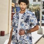 100% Linen Custom Hawaiian Shirts Blue Coolness Tropical Button Up Shirt