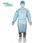 Blue/White Waterproof Disposable PP PE Medical Isolation Gown With Blue Tape for sale