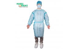 China Blue/White Waterproof Disposable PP PE Medical Isolation Gown With Blue Tape supplier