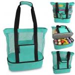 2 IN 1 Mesh Beach Tote Bag With Cooler Compartment Beach Cooler Insulated Tote for sale