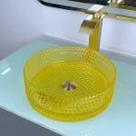 Yellow Crystal Glass Wash Basin Cylindrical Shape Countertop Vessel Sink for sale