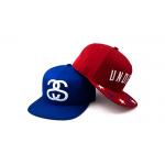 6 Panel Man Flat Brim Snapback Hats Red And Blue With 3D Embroidery Of Wool Acrylic for sale