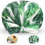 Green Leaf Print Breathable Shower Cap ODM Available 100% cotton for long hair for sale