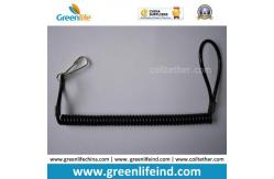 China Custom Attachments Solid Black PU Covered Extendable Plastic Spiral Safety Lanyard supplier