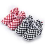 New designed Cotton fabric Gingham red indoor prewalk toddler baby sock shoes for sale