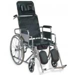 Elderly Folding Reclining Wheelchair With Commode Seat U Shape Elevating Footrest for sale