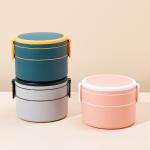 Double-Layer Pink Portable Plastic Bento Lunch Box With Lid 1400ML Round