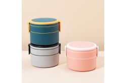China Double-Layer Pink Portable Plastic Bento Lunch Box With Lid 1400ML Round supplier