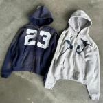 Custom 400 Gsm Oversized Screen Print Hoodie Streetwear Men Premium Cotton Washed Vintage Double Zip Up Hoodie for sale